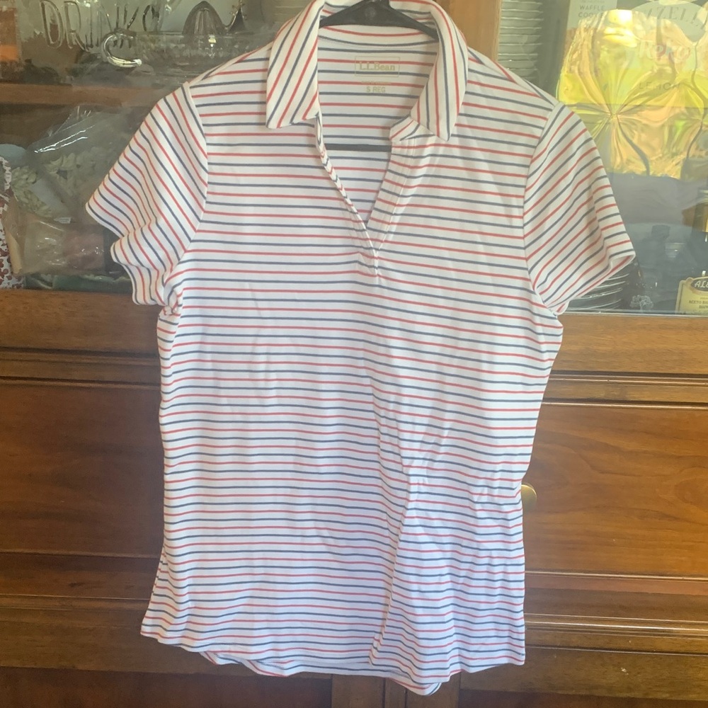 Lands' End Striped Button Down Shirt - Red & White